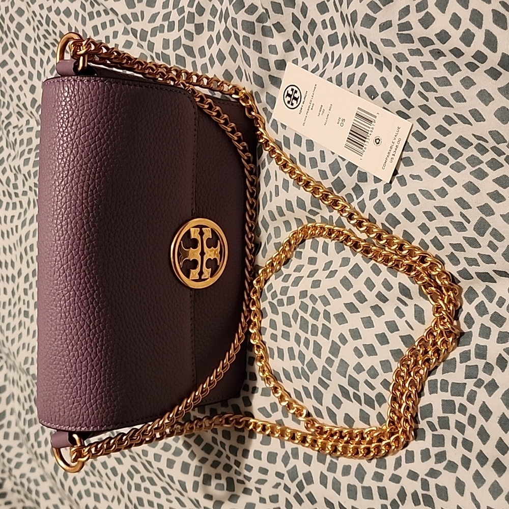 Tory Burch Olivia Pebbled Leather Crossbody Bag – Claret NWT